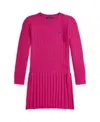 Polo Ralph Lauren Big Girls Mini Cable Pleated Cotton Sweater Dress In College Pink With Classic Azure