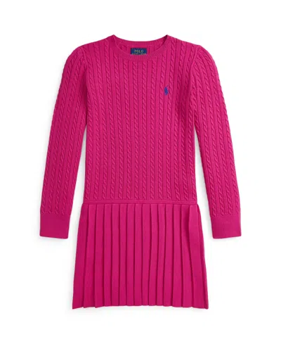 Polo Ralph Lauren Big Girls Mini Cable Pleated Cotton Sweater Dress In Pink