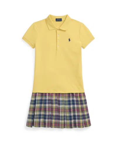 POLO RALPH LAUREN BIG GIRLS PLAID SKIRT STRETCH MESH POLO DRESS