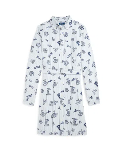 Polo Ralph Lauren Kids' Big Girls Pleated Graphic Cotton Oxford Shirtdress In Prep Toss Print