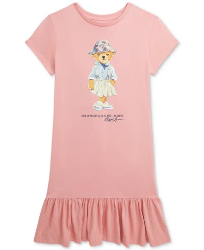 Polo Ralph Lauren Kids' Big Girls Polo Bear Cotton Jersey Tee Dress In Pink