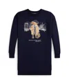 Polo Ralph Lauren Big Girls Polo Bear Fleece Sweatshirt Dress In Blue
