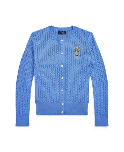 Polo Ralph Lauren Kids' Polo Bear Mini-cable Cotton Cardigan In Blue