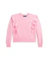 Polo Ralph Lauren Big Girls Ruffled French Terry Sweatshirt In Caramel Pink,harbor Island Blue
