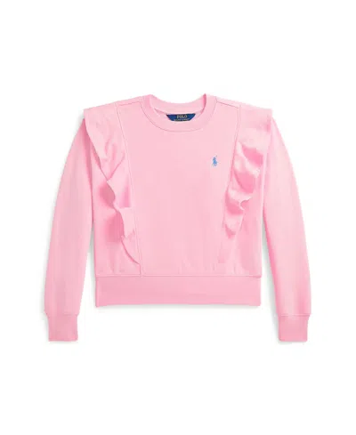 Polo Ralph Lauren Kids' Big Girls Ruffled French Terry Sweatshirt In Caramel Pink,harbor Island Blue