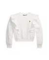 Polo Ralph Lauren Ruffled French Terry Sweatshirt In White With Newport Navy