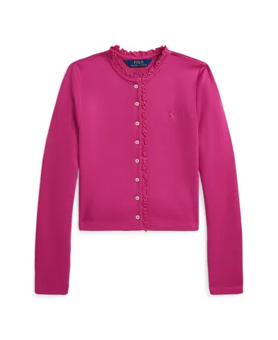Polo Ralph Lauren Kids' Big Girls Ruffled Ponte Cardigan In College Pink