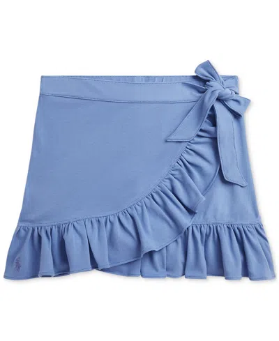 Polo Ralph Lauren Kids' Big Girls Ruffled Stretch Mesh Faux-wrap Skort In Blue