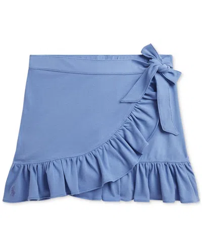 Polo Ralph Lauren Big Girls Ruffled Stretch Mesh Faux-wrap Skort In Campus Blue/carson Blue