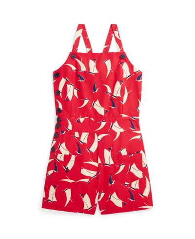 POLO RALPH LAUREN BIG GIRLS SAILBOAT-PRINT CANVAS ROMPER