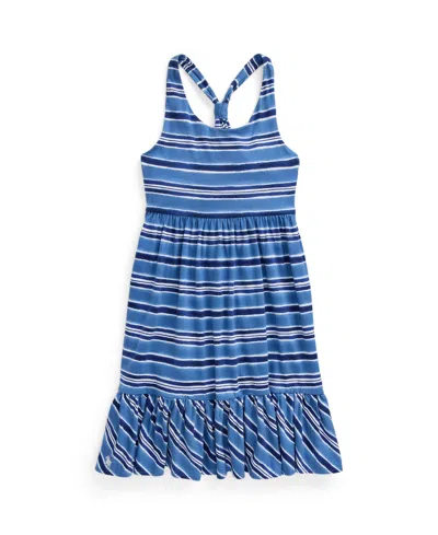 Polo Ralph Lauren Kids' Big Girls Striped Cotton Jersey Dress In Salt Washed Awning With White