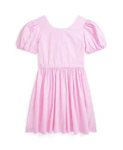 Polo Ralph Lauren Kids' Big Girls Striped Cotton Seersucker Dress In Laguna Pink,white
