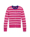 Polo Ralph Lauren Striped Mini-cable Cotton Cardigan In Belmont Pink Multi With Cruise Royal
