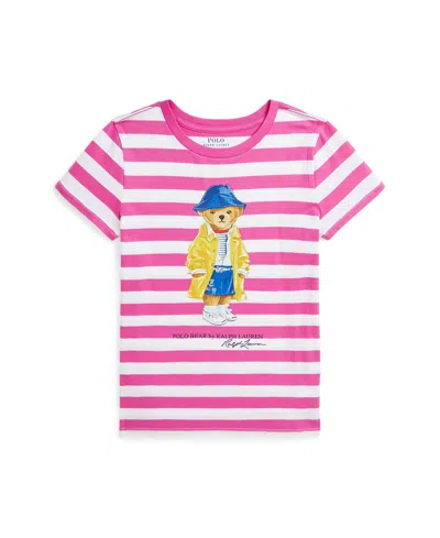 Polo Ralph Lauren Kids' Striped Polo Bear Cotton Jersey Tee In Pink