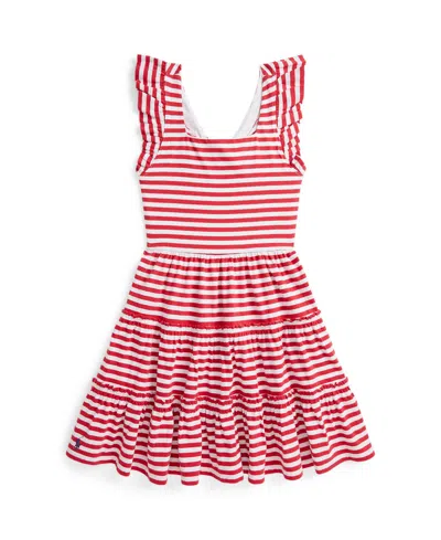 POLO RALPH LAUREN BIG GIRLS STRIPED RUFFLED JERSEY DRESS