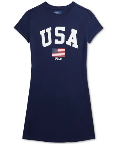 Polo Ralph Lauren Kids' Big Girls Team Usa T-shirt Dress In Refined Navy