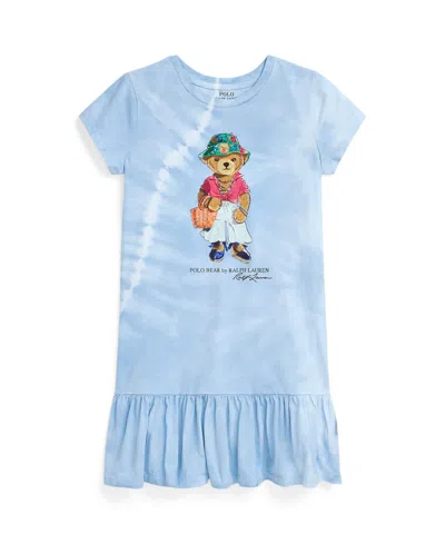 Polo Ralph Lauren Kids' Big Girls Tie-dye Polo Bear Cotton T-shirt Dress In Carolina Blue Tie Dye
