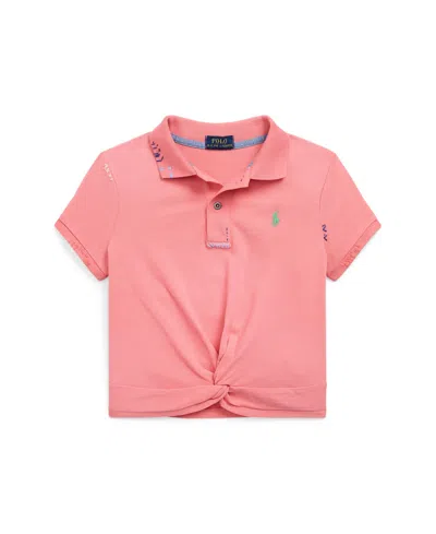 POLO RALPH LAUREN BIG GIRLS TWIST-FRONT STRETCH MESH POLO SHIRT