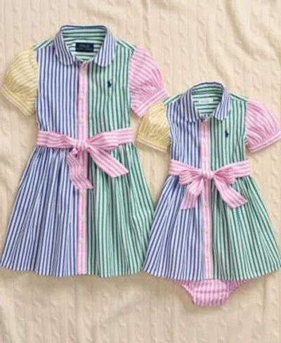 Polo Ralph Lauren Kids' Big Little Baby Girls Matching Striped Cotton Fun Shirt Dress In Multi