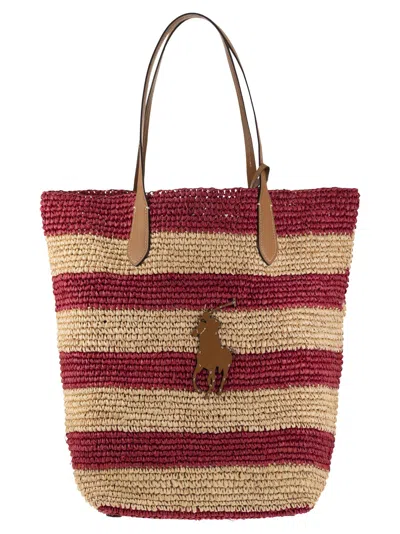 Polo Ralph Lauren Big Pony Canvas Tote In Rosso/naturale