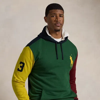 Polo Ralph Lauren Big Pony Color-blocked Fleece Hoodie In Pine