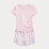 Polo Ralph Lauren Big Pony Cotton & Flannel Sleep Set In White/carmel Pink
