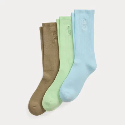Polo Ralph Lauren Big Pony Cotton-blend Crew Sock 3-pack In Blue/green/olive