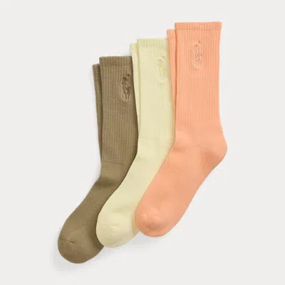Polo Ralph Lauren Big Pony Cotton-blend Crew Sock 3-pack In Orange/yellow/olive