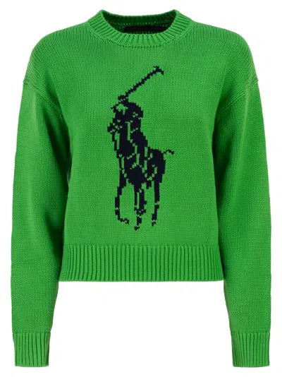 Polo Ralph Lauren Palm Green Cotton Knit Big Pony Crewneck Sweater