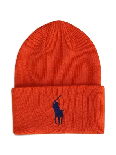 Polo Ralph Lauren Big Pony Cuff Beanie Hat In Orange