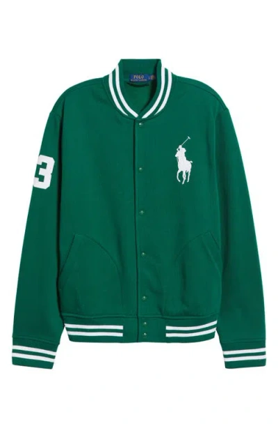Polo Ralph Lauren Big Pony Fleece Baseball Jacket In Tennis Green