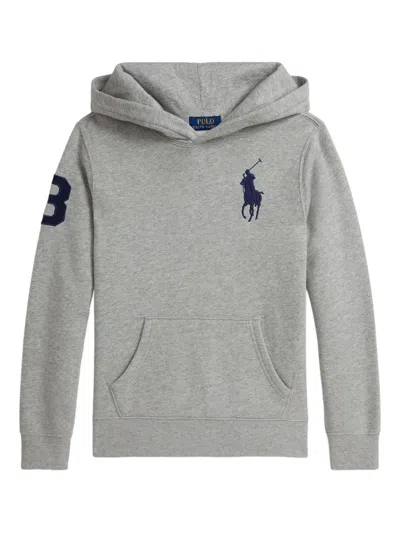 Polo Ralph Lauren Kids' Big Pony Fleece Hoodie In Gray
