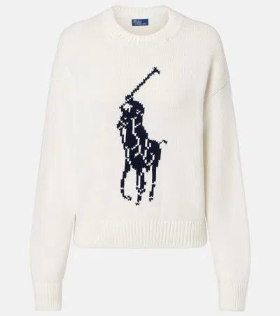 Polo Ralph Lauren Big Pony Intarsia Cotton Sweater In Neutral