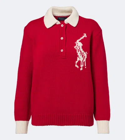 Polo Ralph Lauren Big Pony Intarsia Wool Polo Sweater In Red