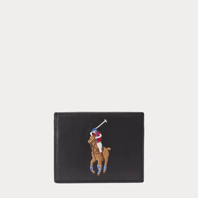 Polo Ralph Lauren Big Pony Leather Card Case In Black