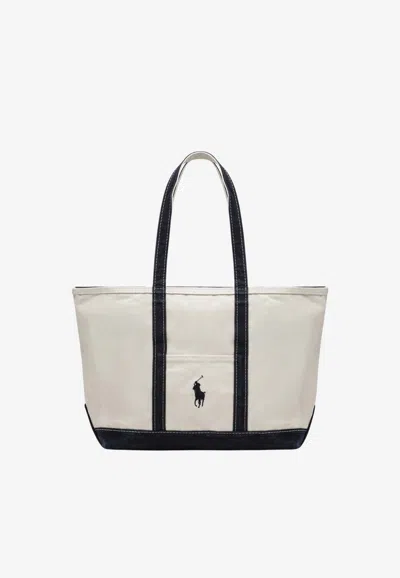 Polo Ralph Lauren Big Pony Logo Tote Bag In Beige