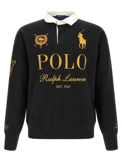 Polo Ralph Lauren Big Pony Logo-embroidered Rugby Sweatshirt In Black