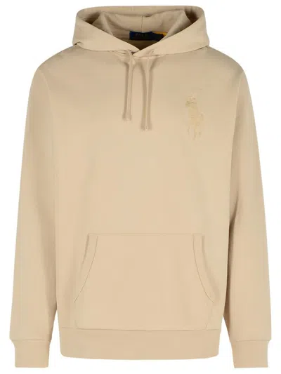 Polo Ralph Lauren Big Pony Loopback Fleece Hoodie In Beige