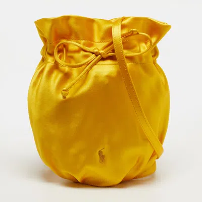 Pre-owned Polo Ralph Lauren Big Pony Mustard Satin Drawstring Bucket Bag In Yellow