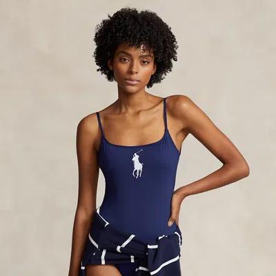 Polo Ralph Lauren Big Pony One-piece Swimsuit In Blue