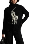 Polo Ralph Lauren Contrasting Graphic Wool Turtleneck Sweater In Black