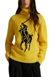 Polo Ralph Lauren Big Pony Turtleneck Wool Sweater In Yellow