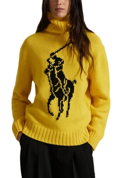 Polo Ralph Lauren Big Pony Turtleneck Wool Sweater In Yellow