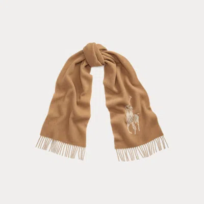 Polo Ralph Lauren Big Pony Wool Scarf In Brown