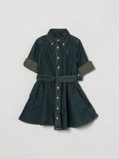 Polo Ralph Lauren Kids'  Girl's Denim Shirt Dress With Adjustable Belt In Black