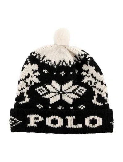 Pre-owned Polo Ralph Lauren Black & White Pattern Printed With Pom Pom Wool Beanie