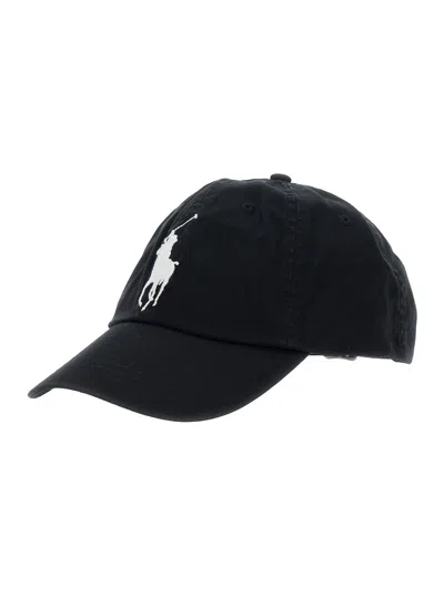 Polo Ralph Lauren Black Baseball Cap With Maxi Pony On The Front And Numeric Detail On The Side In Cotton Man