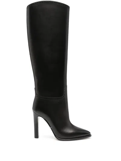Polo Ralph Lauren Black Brently Pointed Toe Slim Heel Leather Boots