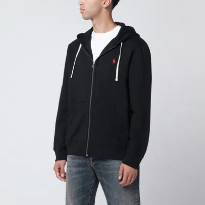 POLO RALPH LAUREN BLACK BRUSHED COTTON ZIP SWEATSHIRT