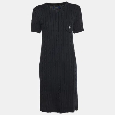 Pre-owned Polo Ralph Lauren Black Cable Knit Patch Pocket Mini Dress Xl
